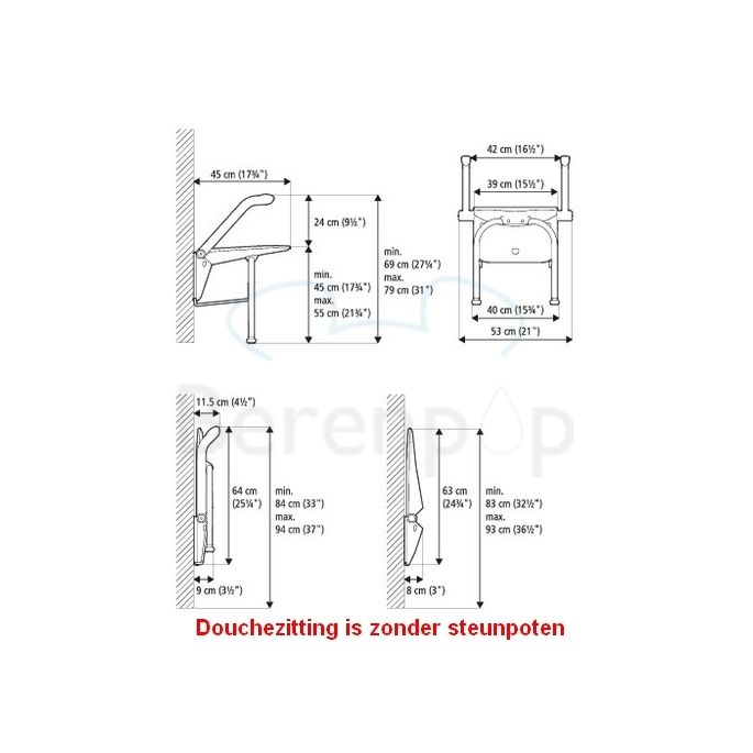 Etac Relax 81708010 douchezitting met armsteunen Volcano grijs