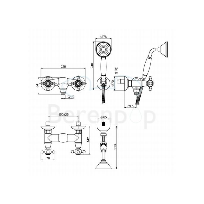 Fima Carlo Frattini Elizabeth F5085BR opbouw douchekraan 2-greeps met garnituur brons