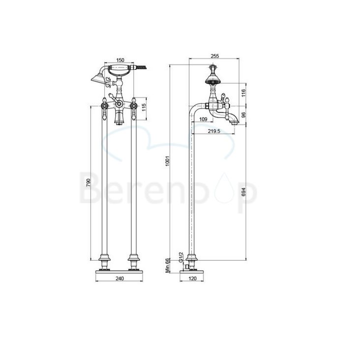 Fima Carlo Frattini Epoque F50544OR vrijstaande badkraan 2-greeps met garnituur goud