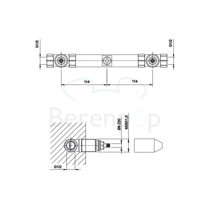 Fima Carlo Frattini F2240 inbouwdeel voor 3-gats wandwastafelkraan