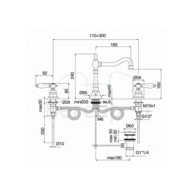 Fima Carlo Frattini Herend F5401CR 3-gats wastafelkraan 2-greeps chroom