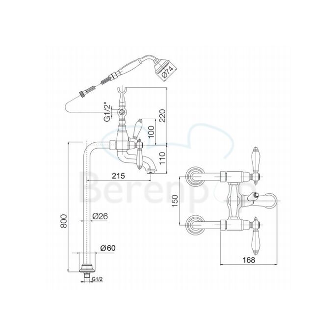 Fima Carlo Frattini Herend F54044BR vrijstaande badkraan 2-greeps met garnituur brons