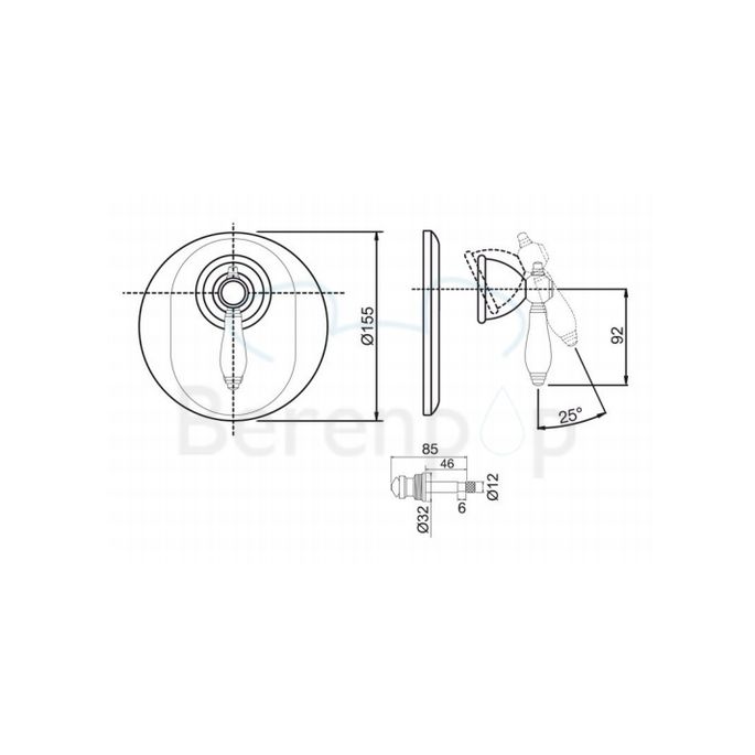 Fima Carlo Frattini Herend F5409X2OR inbouw bad/ douchekraan 1-greeps met 2 weg omstelling (2 uitgangen) goud