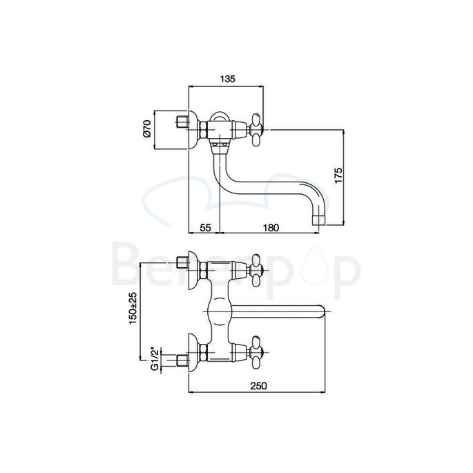 Fima Carlo Frattini Olivia F5006SN wand keukenkraan 2-greeps geborsteld nikkel