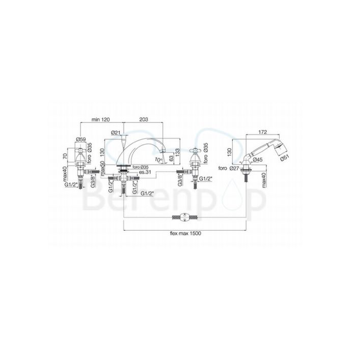 Fima Carlo Frattini Olivia F5014BR badrandkraan 4-gats met inzinkbaar garnituur brons