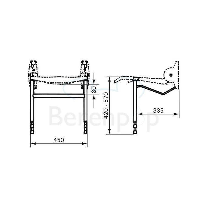 Handicare (Linido) LI2214201402 hulppootset voor douchezitting RVS gecoat wit