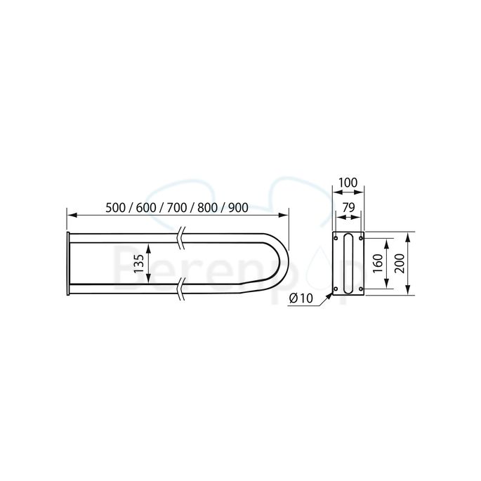 Handicare (Linido) LI2601050402 vaste toiletbeugel 500 mm RVS gecoat wit