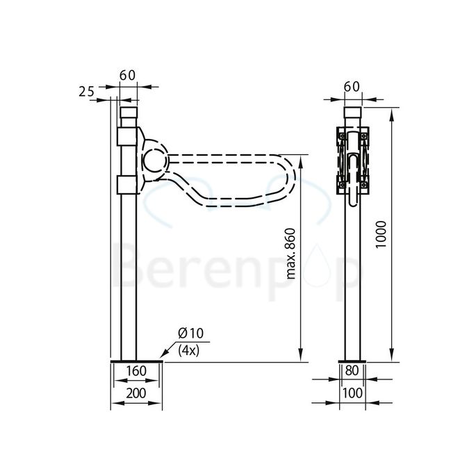 Handicare (Linido) LI2608000111 vloerstatief t.b.v. opklapbare toiletbeugel staal gecoat antraciet