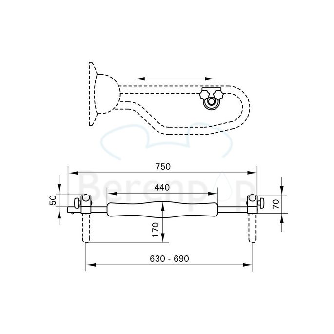 Handicare (Linido) LI2609200302 voorsteun gecoat aluminium wit/ polyurethaanschuim zwart