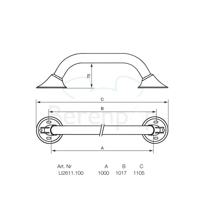 Handicare (Linido) LI2611100102 wandbeugel Ergogrip 1000mm staal gecoat wit