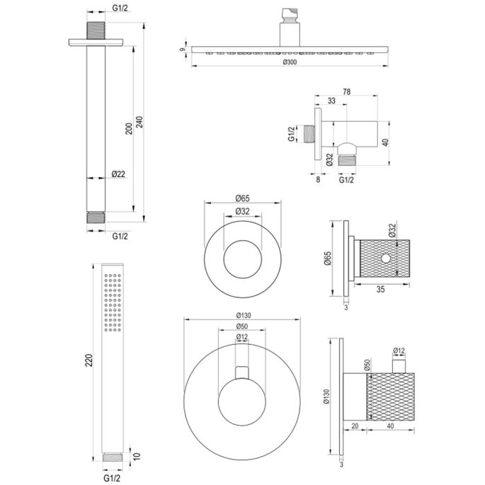 Brauer Carving 5-CE-102 thermostatische inbouw regendouche SET 06 chroom