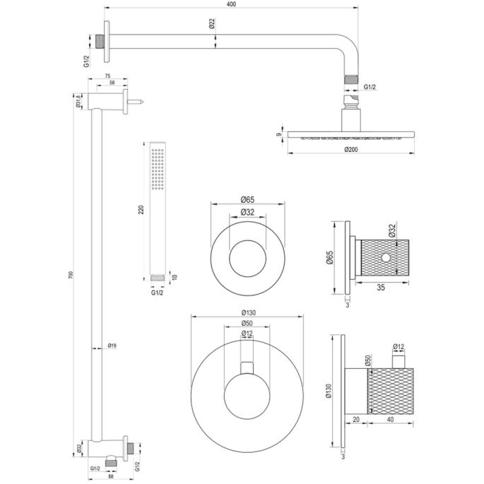 Brauer Carving 5-CE-111 thermostatische inbouw regendouche SET 15 chroom