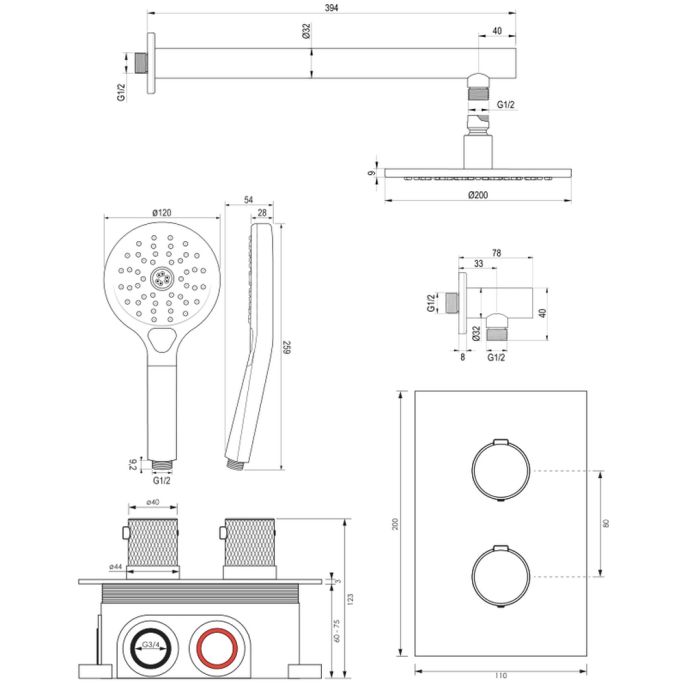 Brauer Carving 5-CE-127 thermostatische inbouw regendouche 3-weg omstelling SET 31 chroom