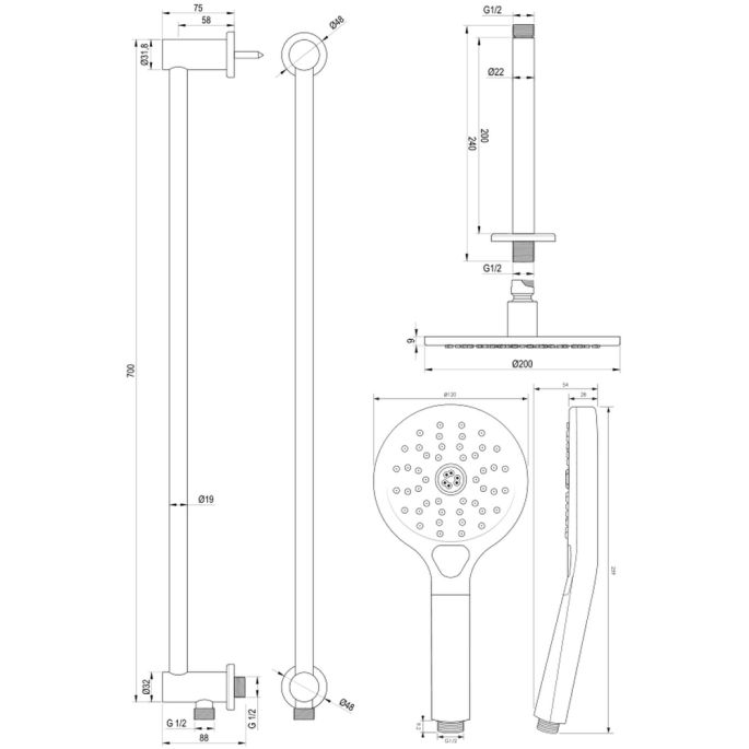 Brauer Carving 5-CE-206 thermostatische inbouw regendouche met drukknoppen SET 71 chroom