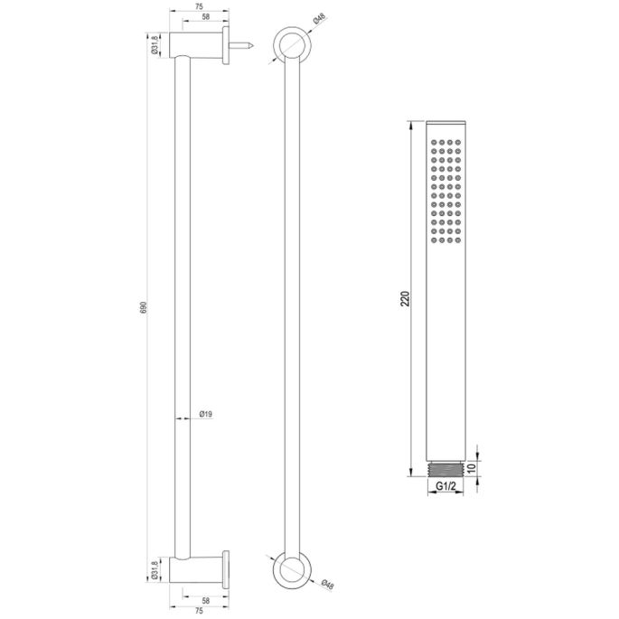 Brauer Carving 5-GM-085-1 opbouw baddouche thermostaatkraan SET 01 gunmetal geborsteld PVD