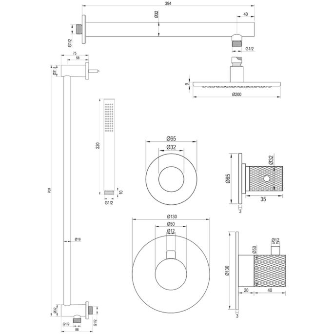 Brauer Carving 5-NG-109 thermostatische inbouw regendouche SET 13 RVS geborsteld PVD