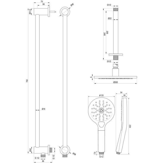 Brauer Carving 5-NG-119 thermostatische inbouw regendouche SET 23 RVS geborsteld PVD