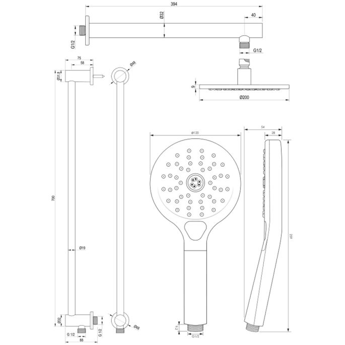 Brauer Edition 5-S-178 thermostatische inbouw regendouche met drukknoppen SET 67 mat zwart