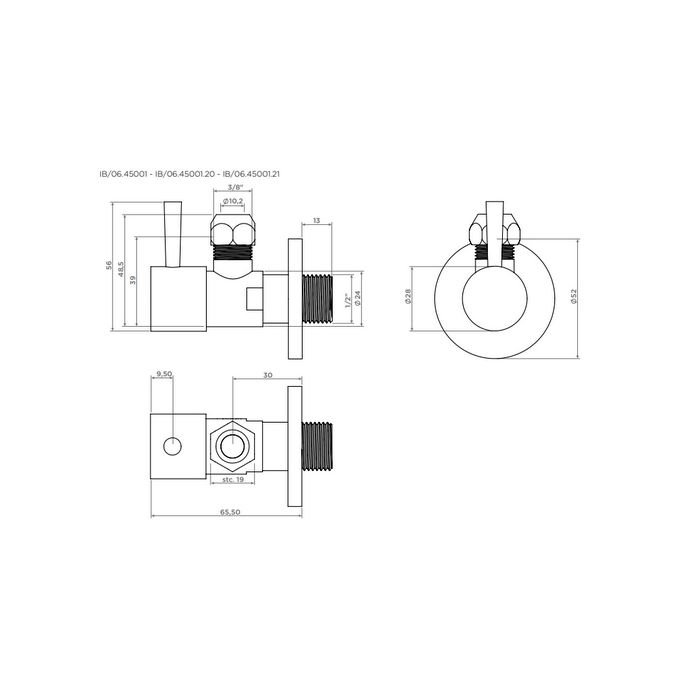 Clou InBe IB064500120 design hoekstopkraan type 1, rond, met knelmoer en krimpkous, mat wit