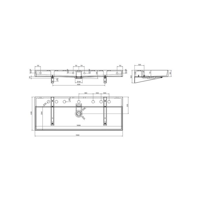 Clou New Wash Me CL0230438 wastafel 110x42cm mat zwart keramiek