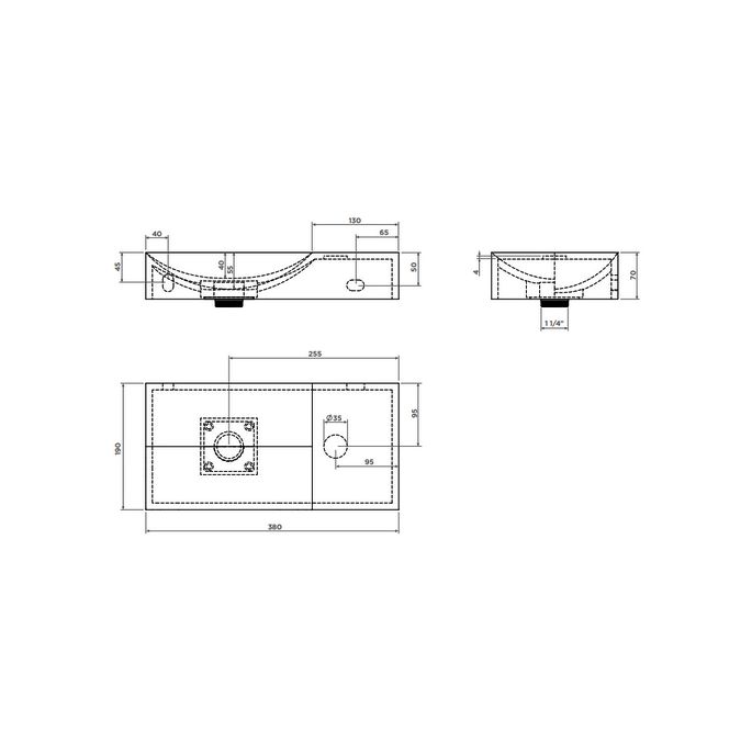 Clou Vale CL0330161R fontein 38x19cm zonder kraangat rechts mat zwart keramiek