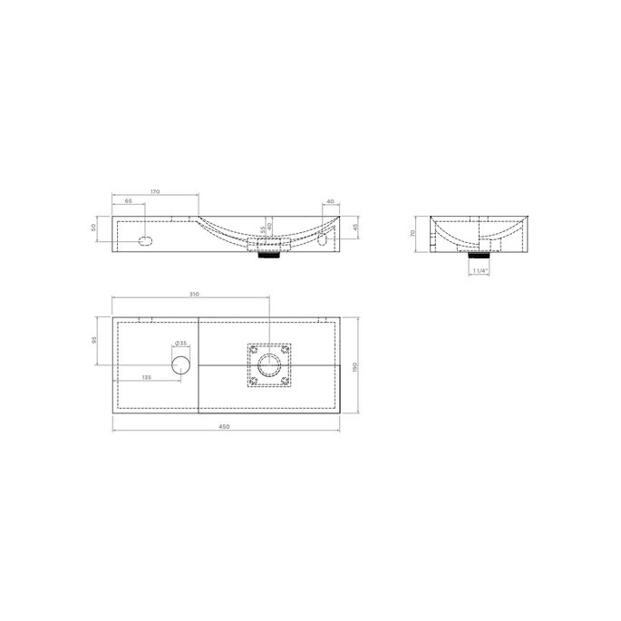 Clou Vale CL033016201L fontein 45x19cm met kraangat links mat zwart keramiek