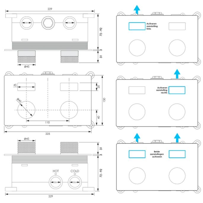 Brauer Carving 5-GM-200 thermostatische inbouw regendouche met drukknoppen SET 65 gunmetal geborsteld PVD