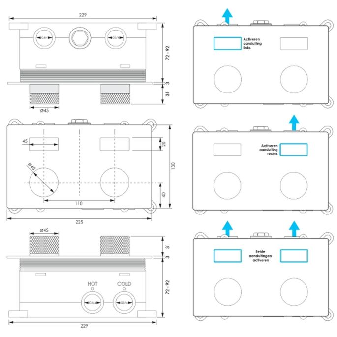 Brauer Carving 5-GM-207 thermostatische inbouw regendouche met drukknoppen SET 72 gunmetal geborsteld PVD
