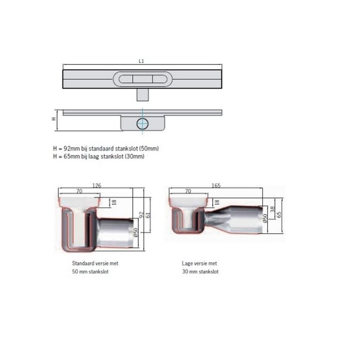 ACO ShowerDrain C 408739 douchegoot 98,5cm zijuitloop