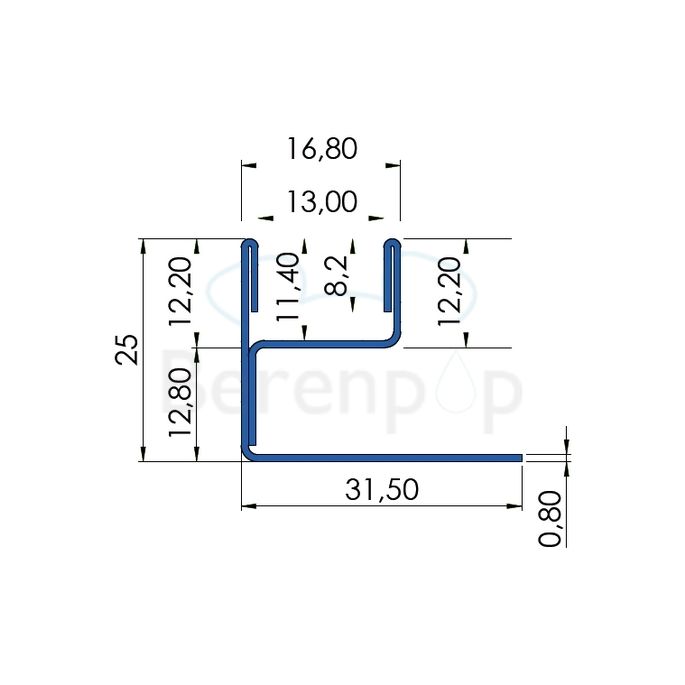 Blanke Aqua Glas 2042856210 glasprofiel 2100x25x12mm mat zwart