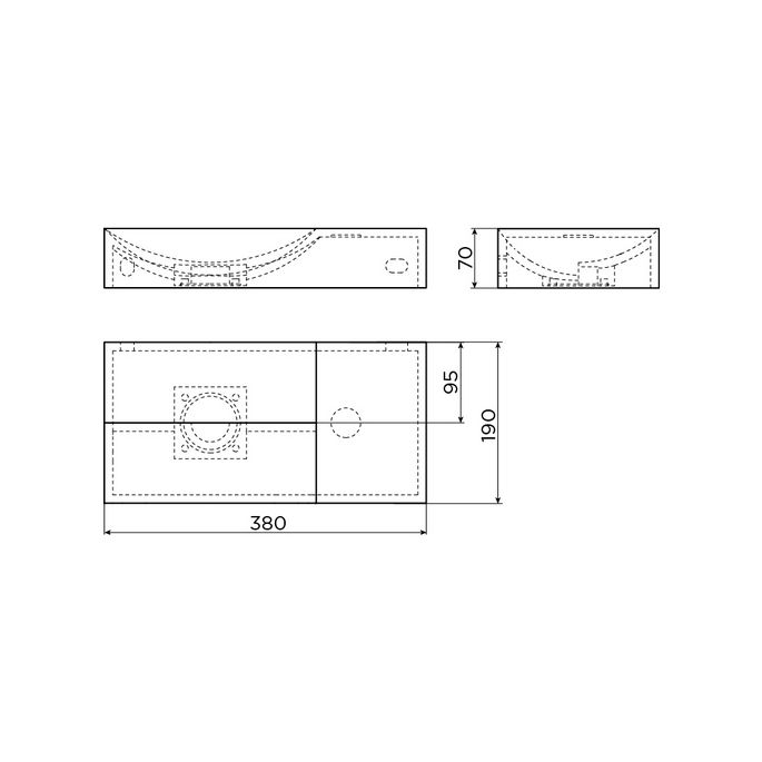 Clou Vale CL0302161R fontein 38x19cm zonder kraangat rechts mat wit keramiek