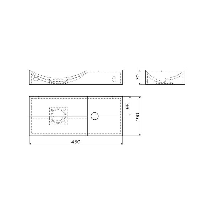 Clou Vale CL033016201R fontein 45x19cm met kraangat rechts mat zwart keramiek