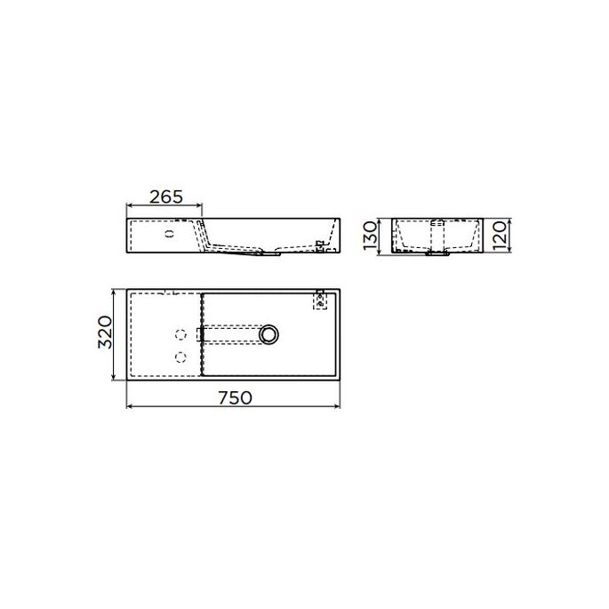 Clou Wash Me CL0213134 wastafel met kranenbank links 75x32cm aluite wit