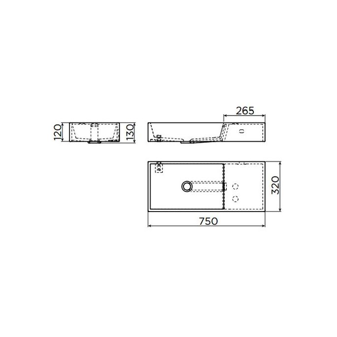 Clou Wash Me CL0213135 wastafel met kranenbank rechts 75x32cm aluite wit