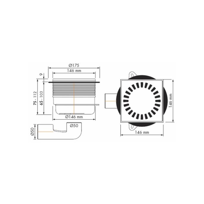Easy Drain Aqua Brilliant AQUAB15X15 doucheput 15x15cm onder- en zijuitloop
