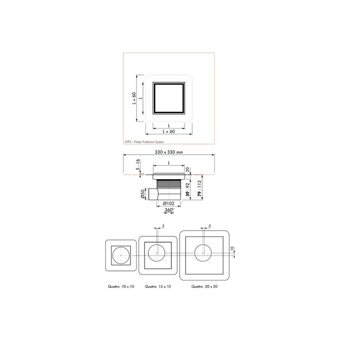 Easy Drain Aqua Jewels Quattro AJQ15X15T doucheput 15x15cm zijuitloop