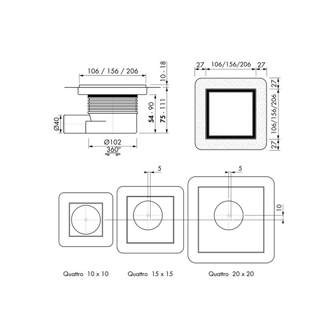 Easy Drain Aqua Plus Quattro Tegel AQUA+20X20MSI6T doucheput 20x20cm zijuitloop