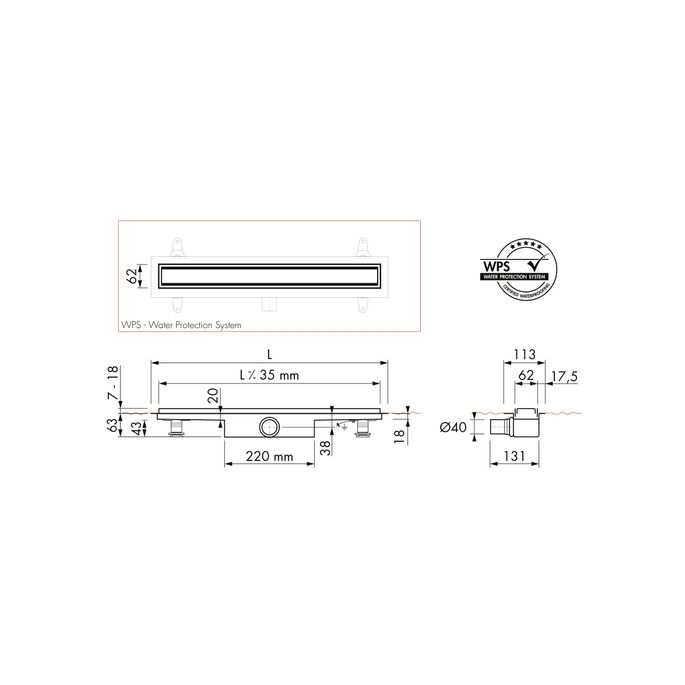 Easy Drain Compact 30 TAF Black EDM1TAFZM50030B douchegoot 50cm zijuitloop