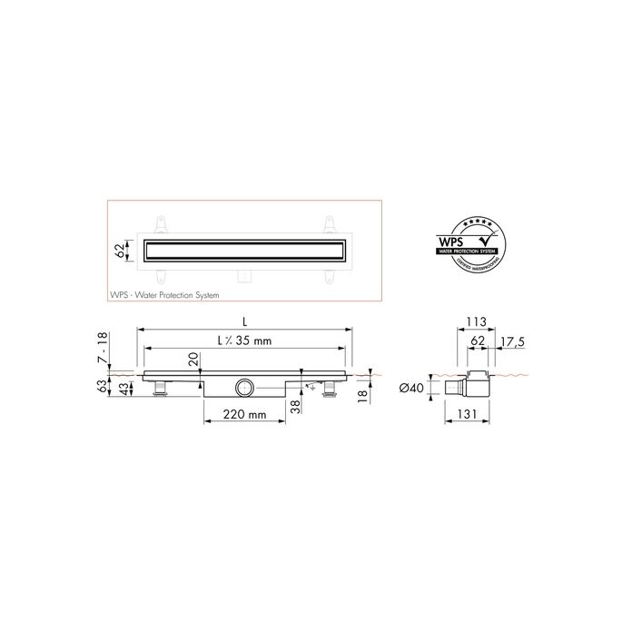 Easy Drain Compact 30 TAF Black EDM1TAFZM90030B douchegoot 90cm zijuitloop