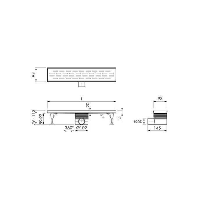 Easy Drain Multi EDM1500 douchegoot 150cm zijuitloop