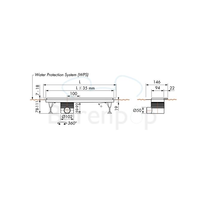 Easy Drain Multi TAF Wall EDMTAFW1700 douchegoot 170cm zijuitloop