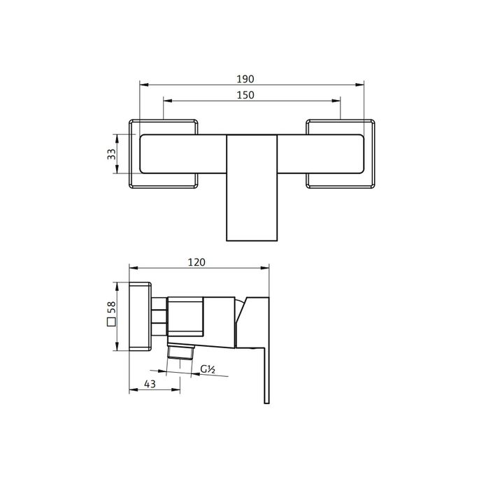 HSK Shower & Co! 1140036 opbouw douchemengkraan rechthoekig chroom