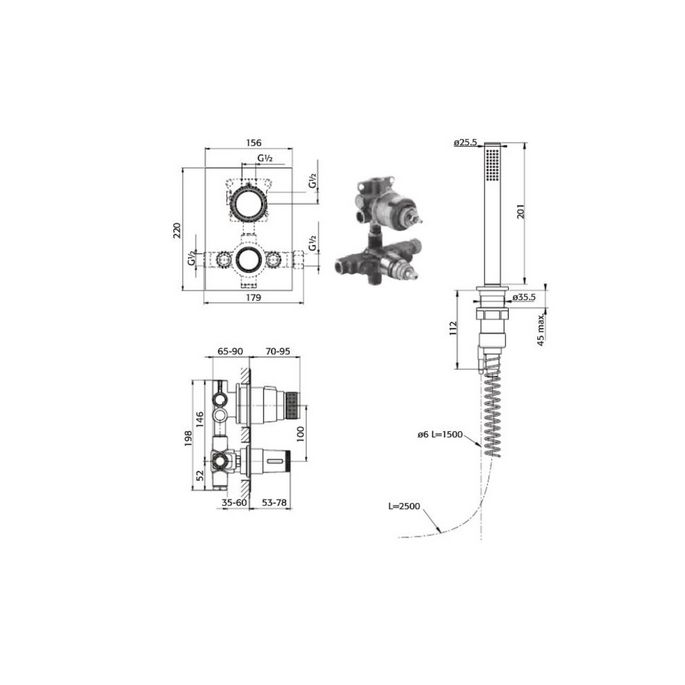 Pure Duero DU5409-CH inbouwset voor bad thermostatisch 2-uitgangen chroom