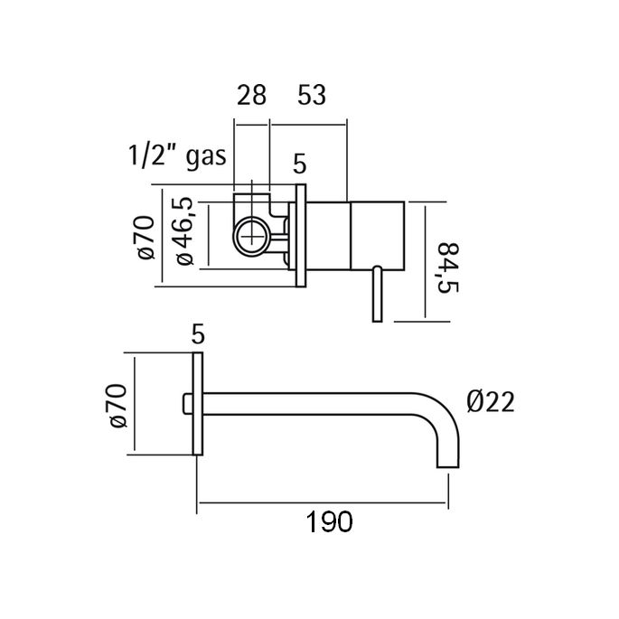 Pure RVS 316 Serie RV2510 wastafelkraan 2-gats compleet met inbouwdeel 190mm lang RVS geborsteld