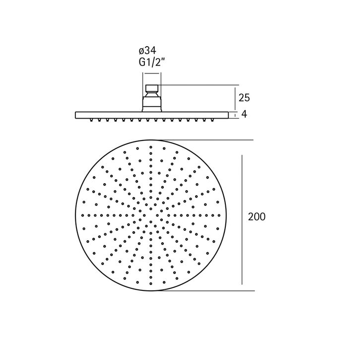 Pure RVS 316 Serie RV6430 hoofddouche ø20cm RVS geborsteld