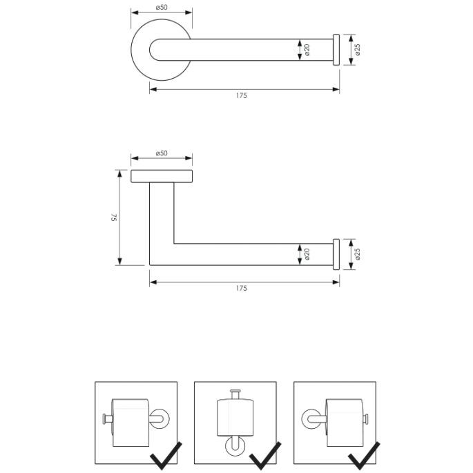 Brauer 5-S-150 toiletrolhouder mat zwart