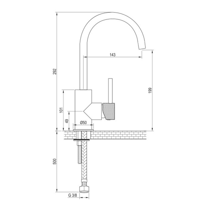 Brauer Carving 5-NG-003-S4 hoge opbouw wastafelmengkraan met draaibare platte uitloop model A RVS geborsteld PVD