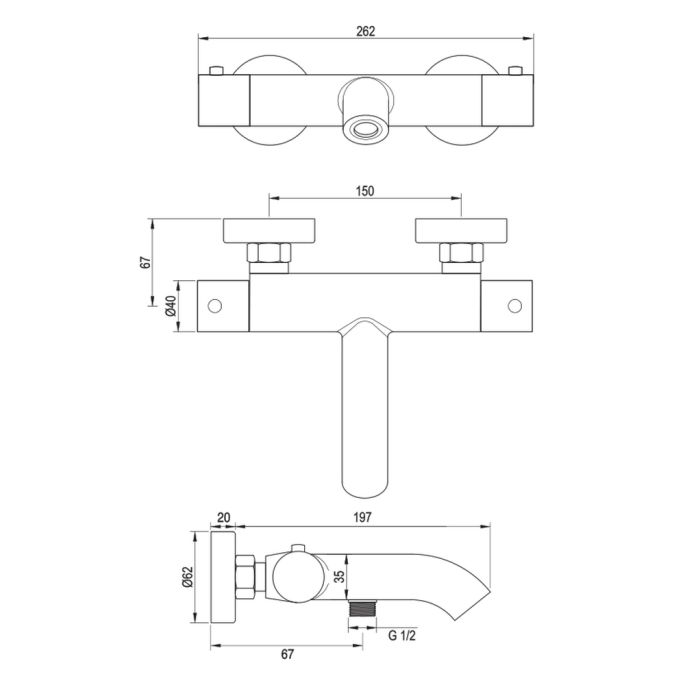 Brauer Edition 5-CE-041 opbouw baddouche thermostaatkraan chroom