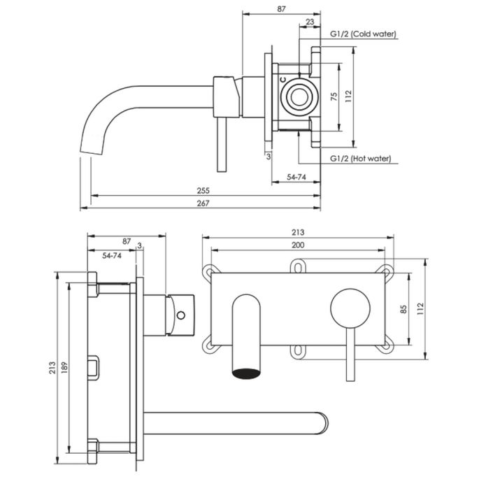 Brauer Edition 5-NG-004-B3 inbouw wastafelmengkraan met gebogen uitloop en afdekplaat model C1 RVS geborsteld PVD
