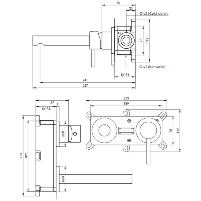 Brauer Edition 5-S-004-S3-65 inbouw wastafelmengkraan met rechte uitloop en rozetten model C1 mat zwart